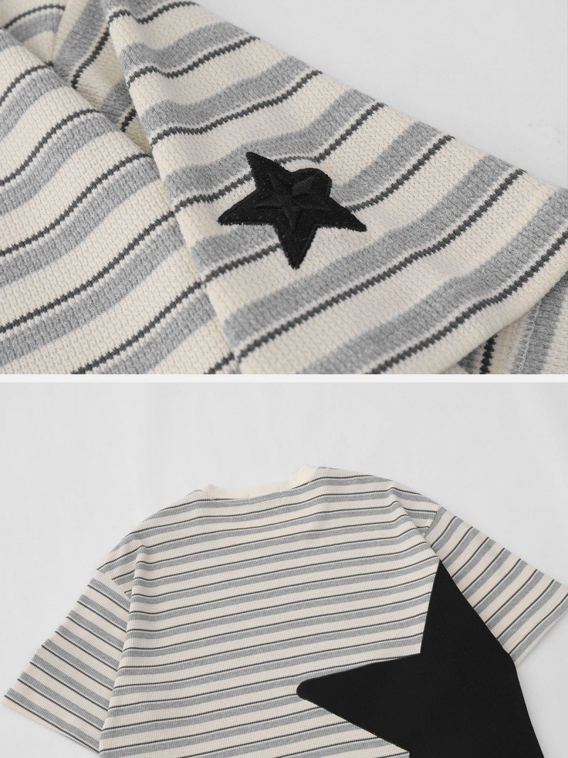 Grise  T Shirts Aelfric Eden Star Patchwork Stripe Tee - CGX-4972964